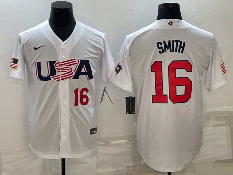 Men 2023 World Cub USA #16 Smith White Nike MLB Jersey7